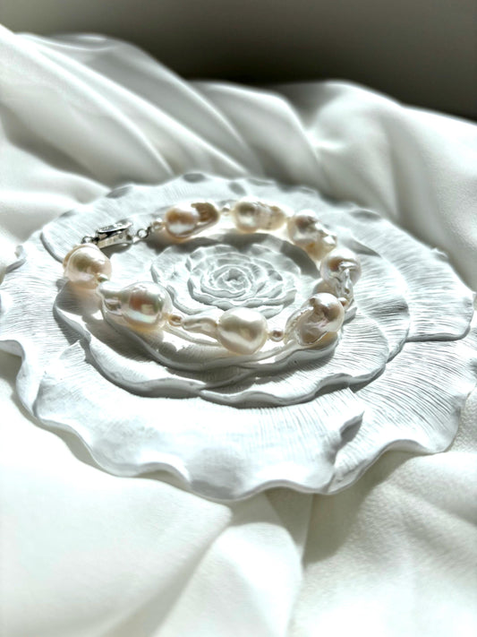 White Winter Wonderland Bracelet with Baroque Pearls