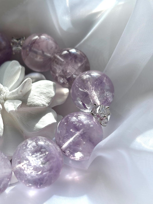 Lavender Amethyst Big Grapes Bracelet with Shell Mermaid Cameo Accent.