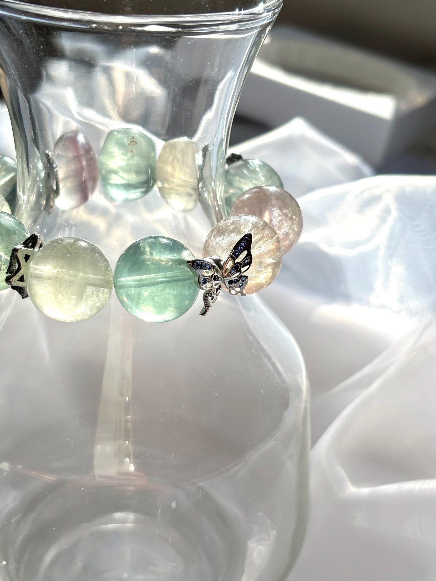 Pastel Unicorn and Butterfly Fluorite Beaded Bracelet.