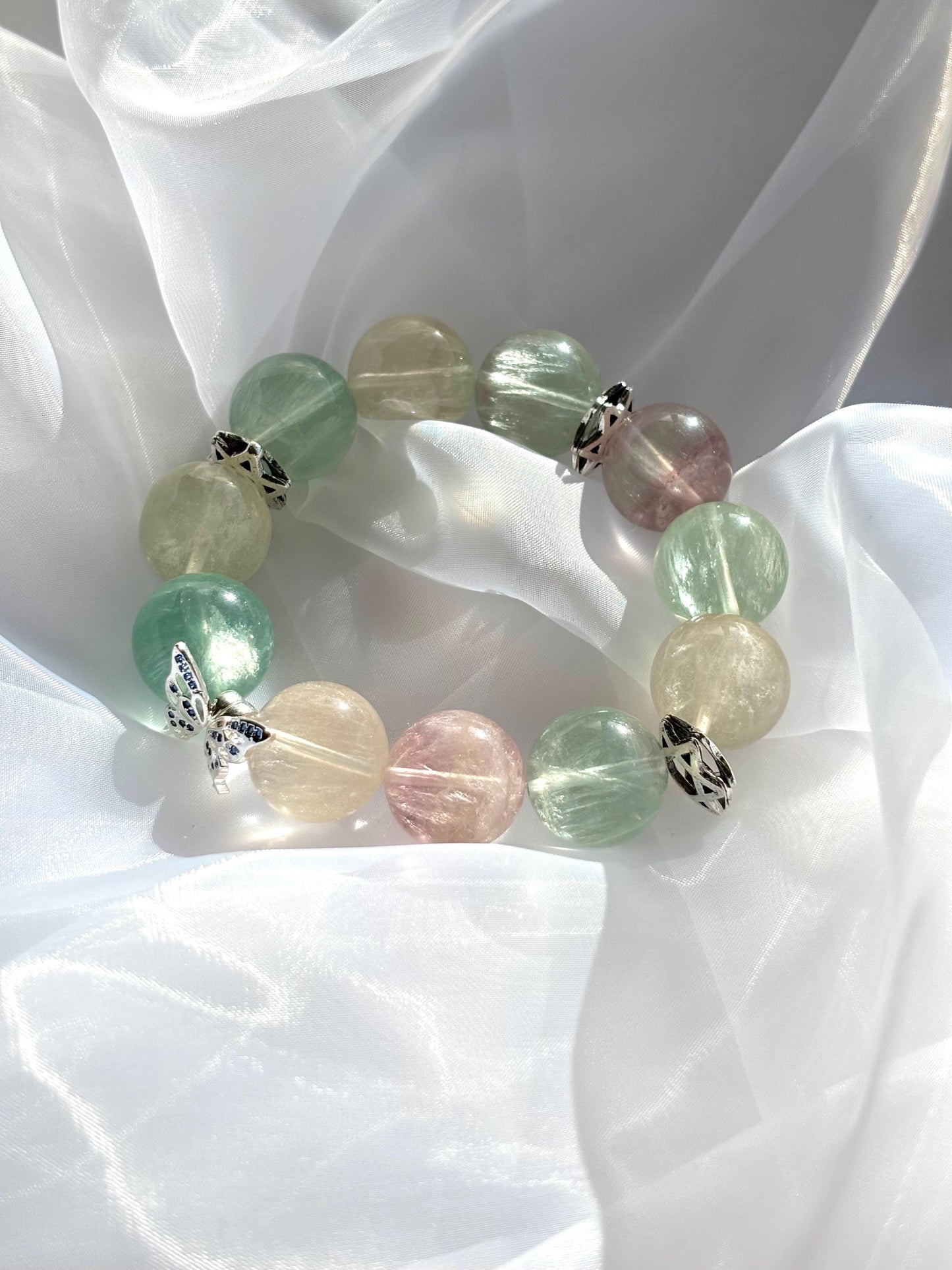 Pastel Unicorn and Butterfly Fluorite Beaded Bracelet.
