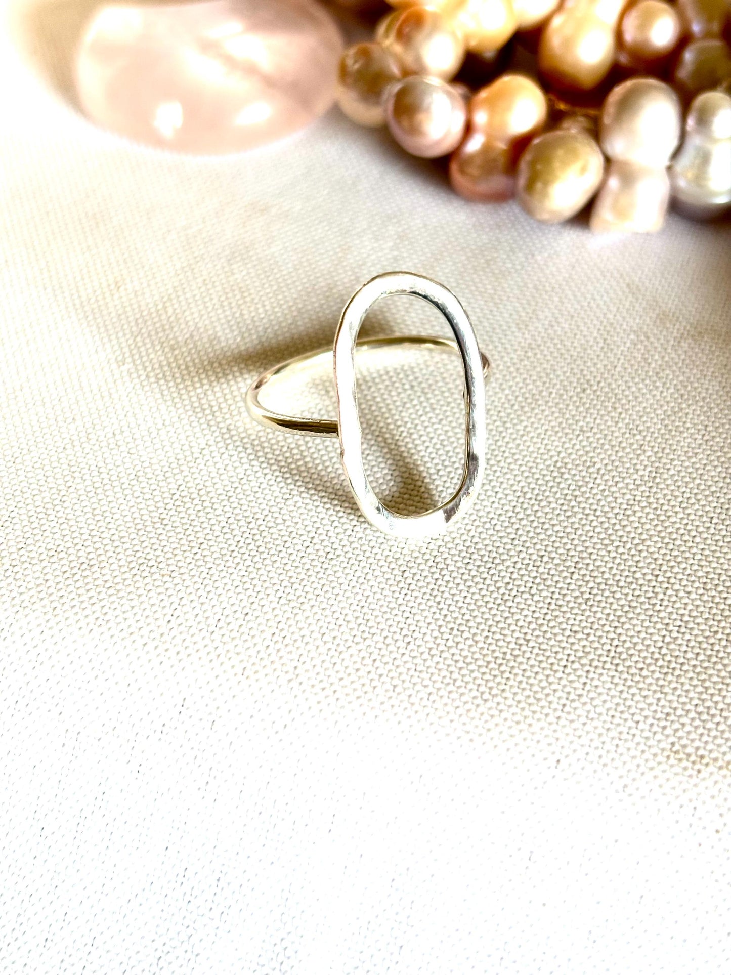Hammered Oval Sterling Silver 925 Stacking Ring