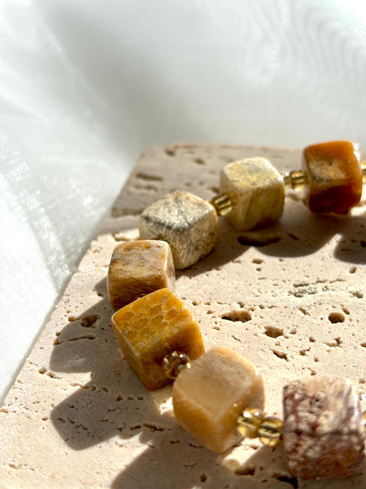 Desert And Camel Fossil Coral Cube Bracelet.