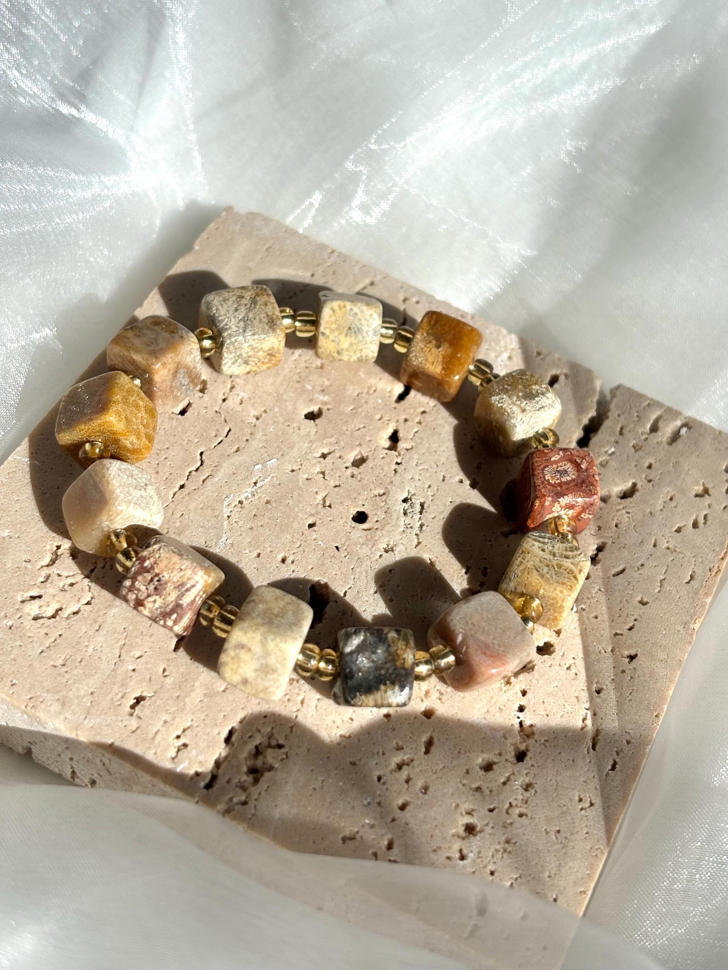 Desert And Camel Fossil Coral Cube Bracelet.
