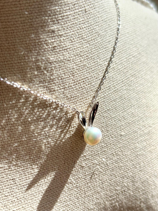 Bunny’s Moonlight Treasure: Sterling Silver & Freshwater Pearl Pendant (AA+ Luster)