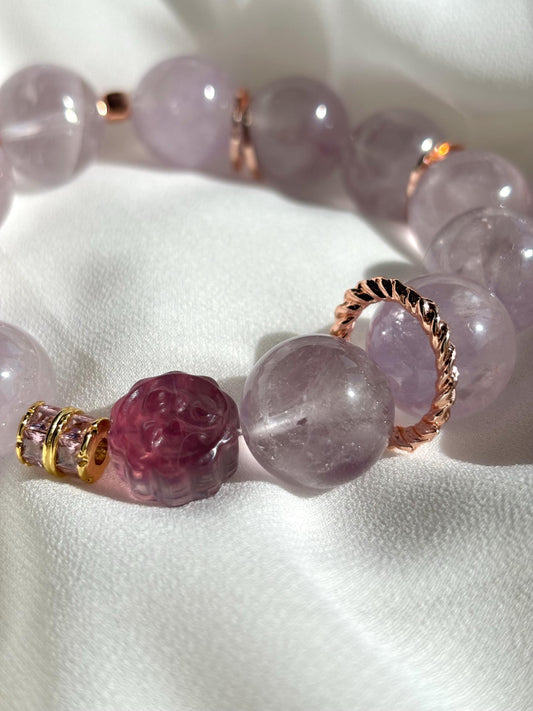Pink City Amethyst and Flower-Shaped Fluorite Bracelet.