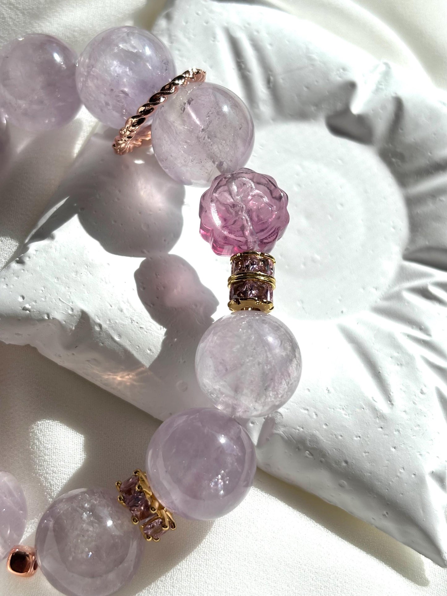 Pink City Amethyst and Flower-Shaped Fluorite Bracelet.