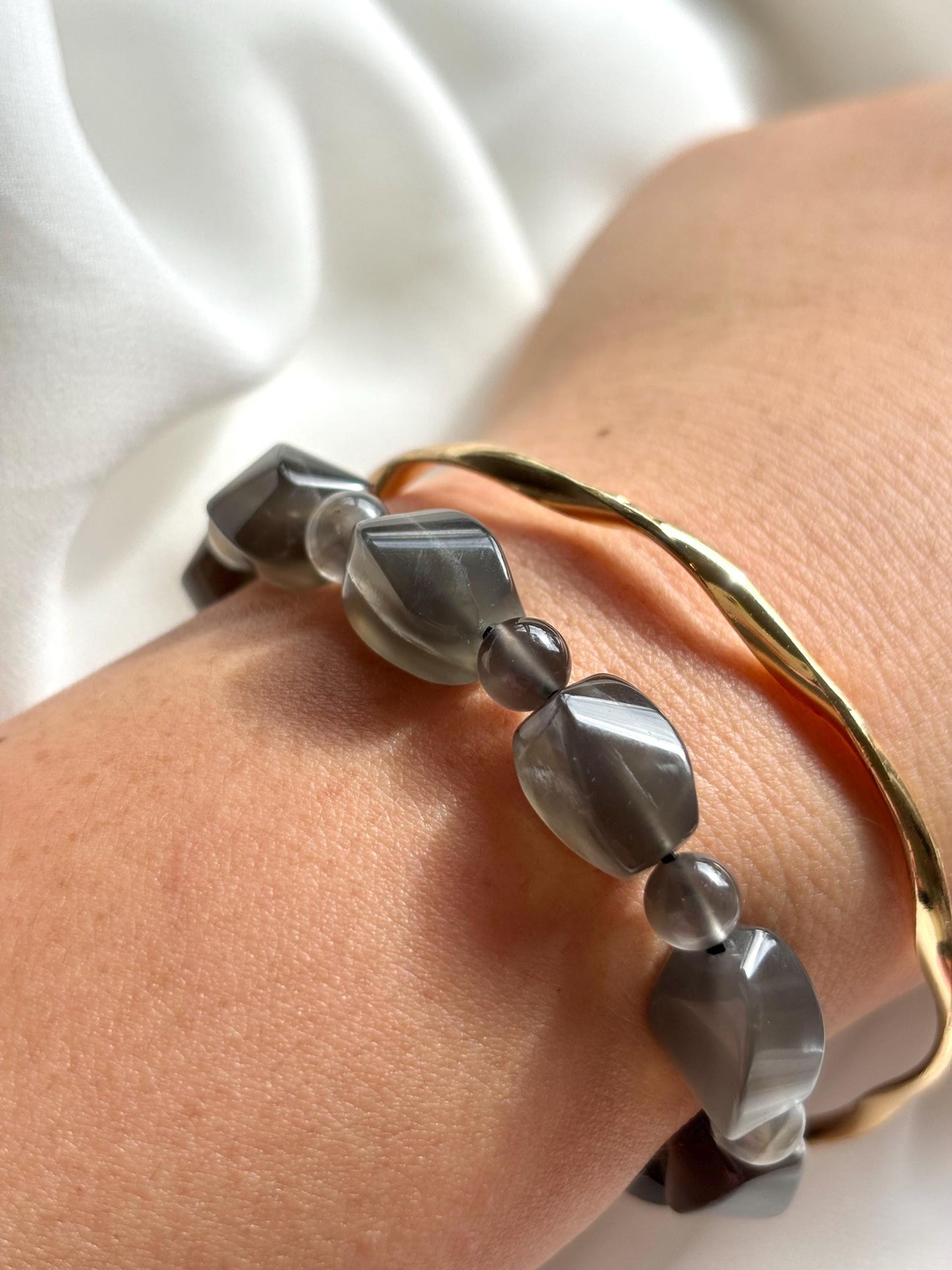 Black Faceted Mystical Energy Moonstone Bracelet.