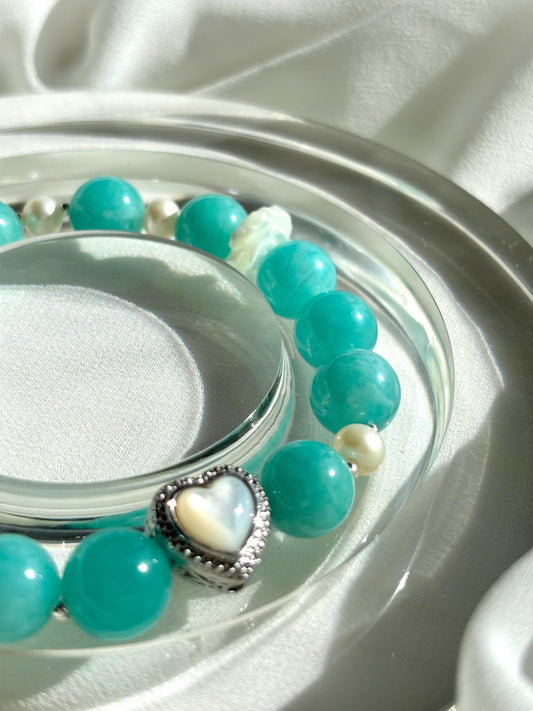 Heart of Serenity Amazonite and Pearl Bracelet.
