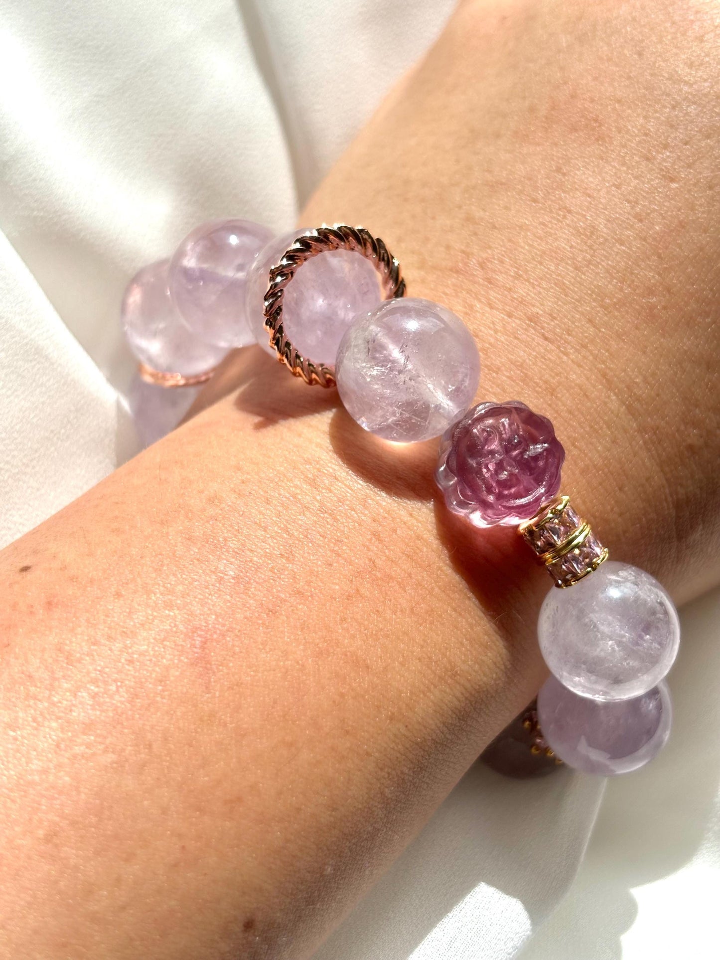 Pink City Amethyst and Flower-Shaped Fluorite Bracelet.