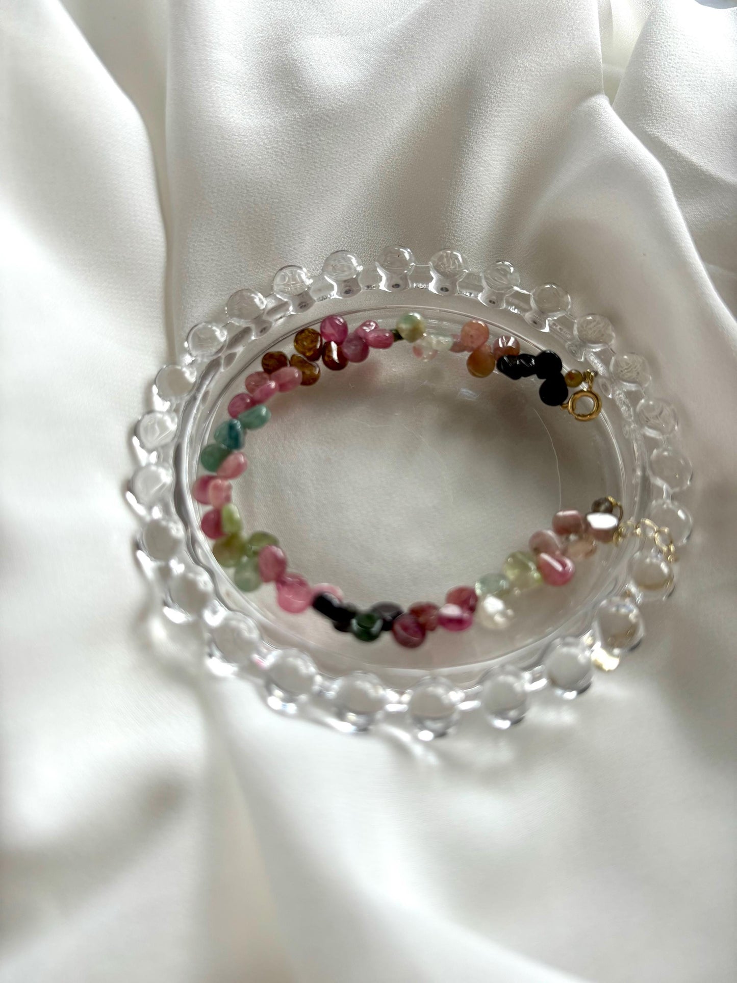 Rainbow Tourmaline Petals Gemstone Bracelet.