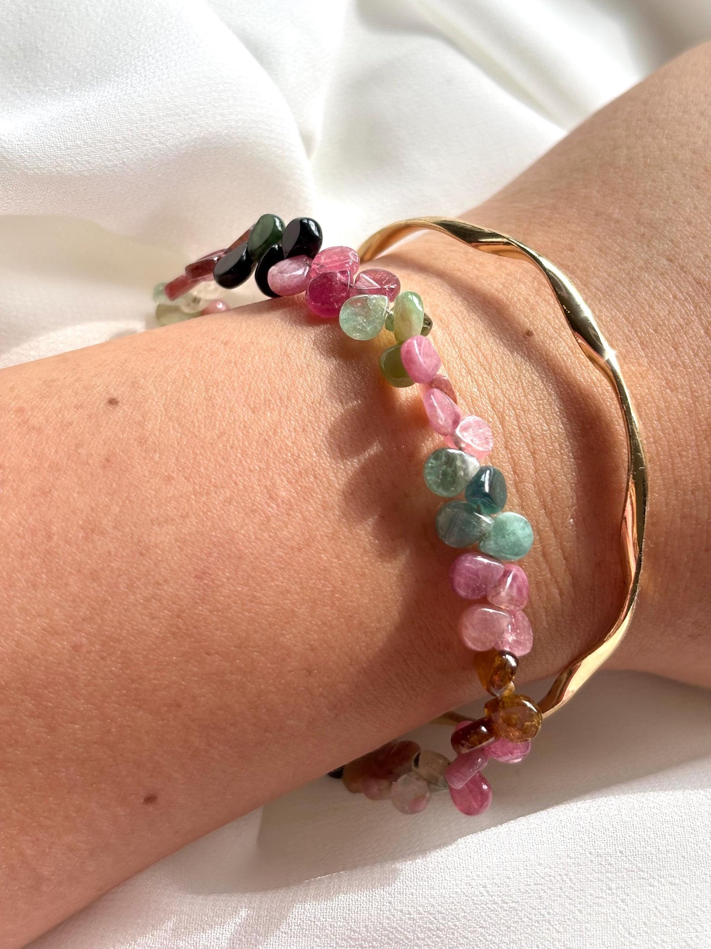 Rainbow Tourmaline Petals Gemstone Bracelet.