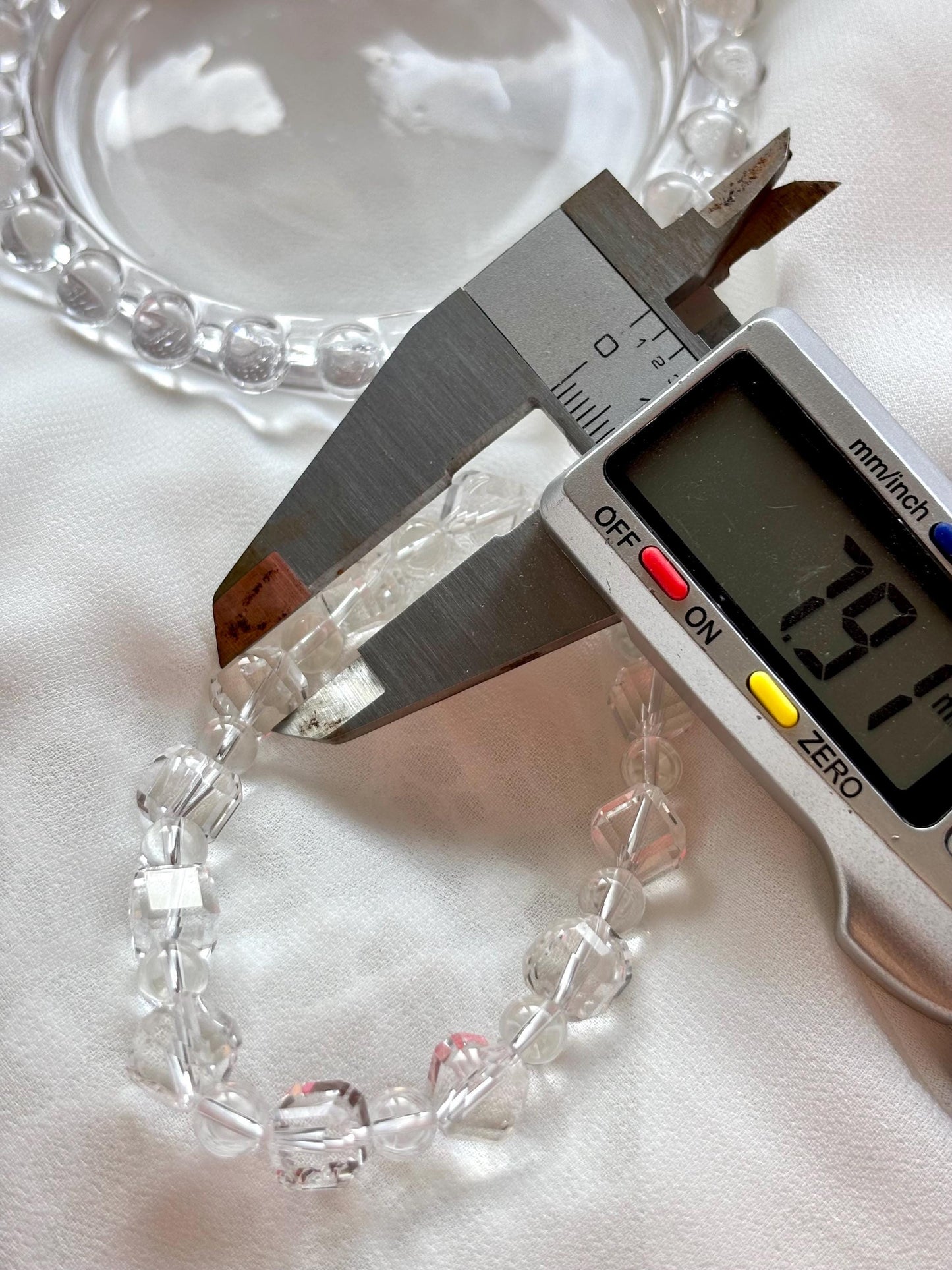 Clear Quartz Bracelet with Faceted Cube and Round Beads – High Clarity Crystal Jewelry