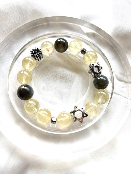 Lemon Quartz Labradorite Bracelet - Gemstone Jewelry with Star Charms