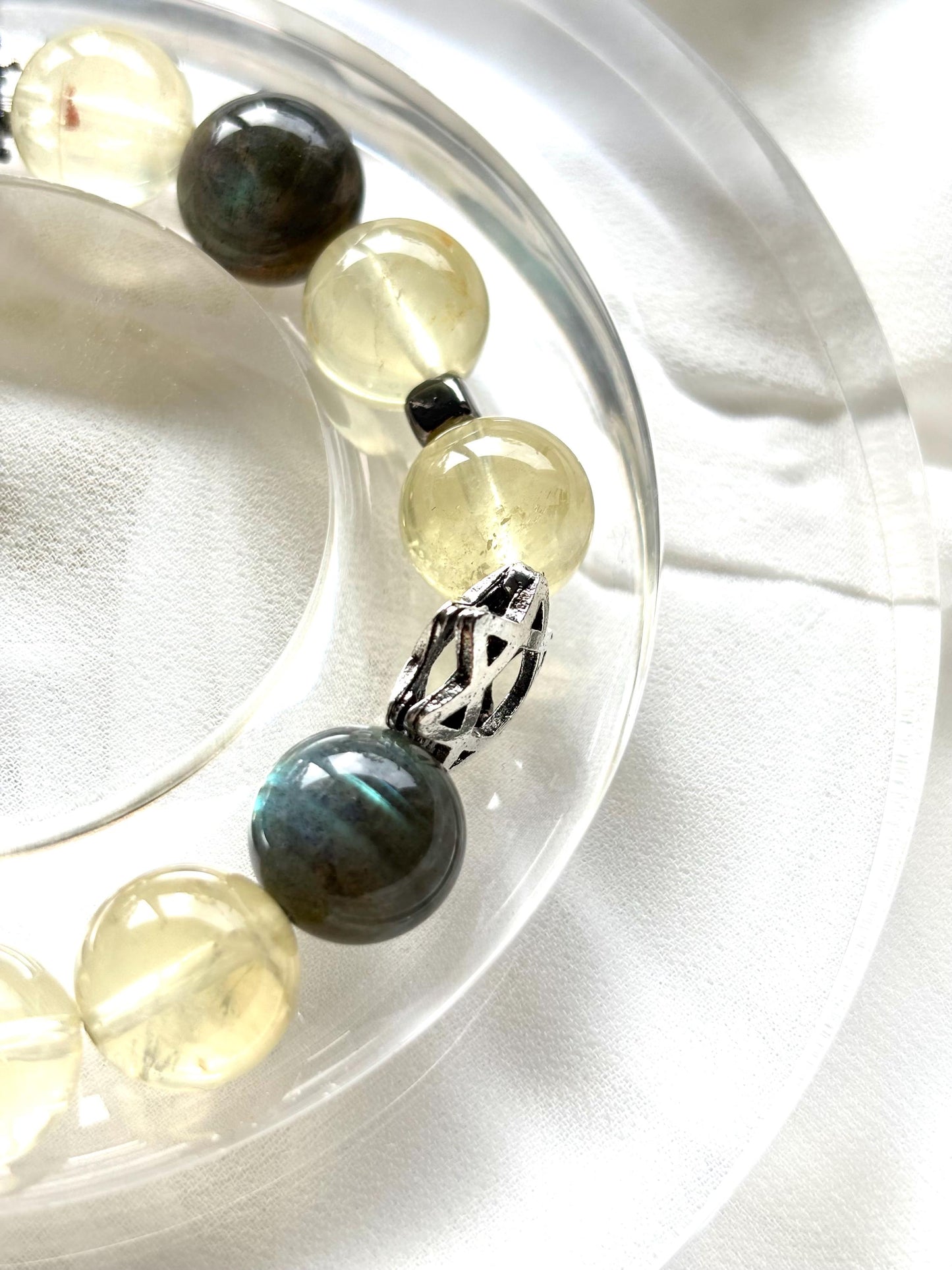 Lemon Quartz Labradorite Bracelet - Gemstone Jewelry with Star Charms