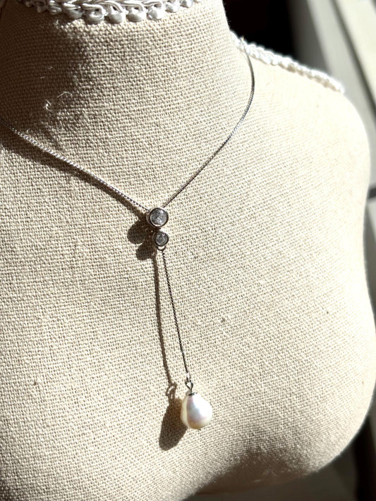Freshwater Pearl & Moissanite Pendant Summer Necklace – Made of Sterling Silver