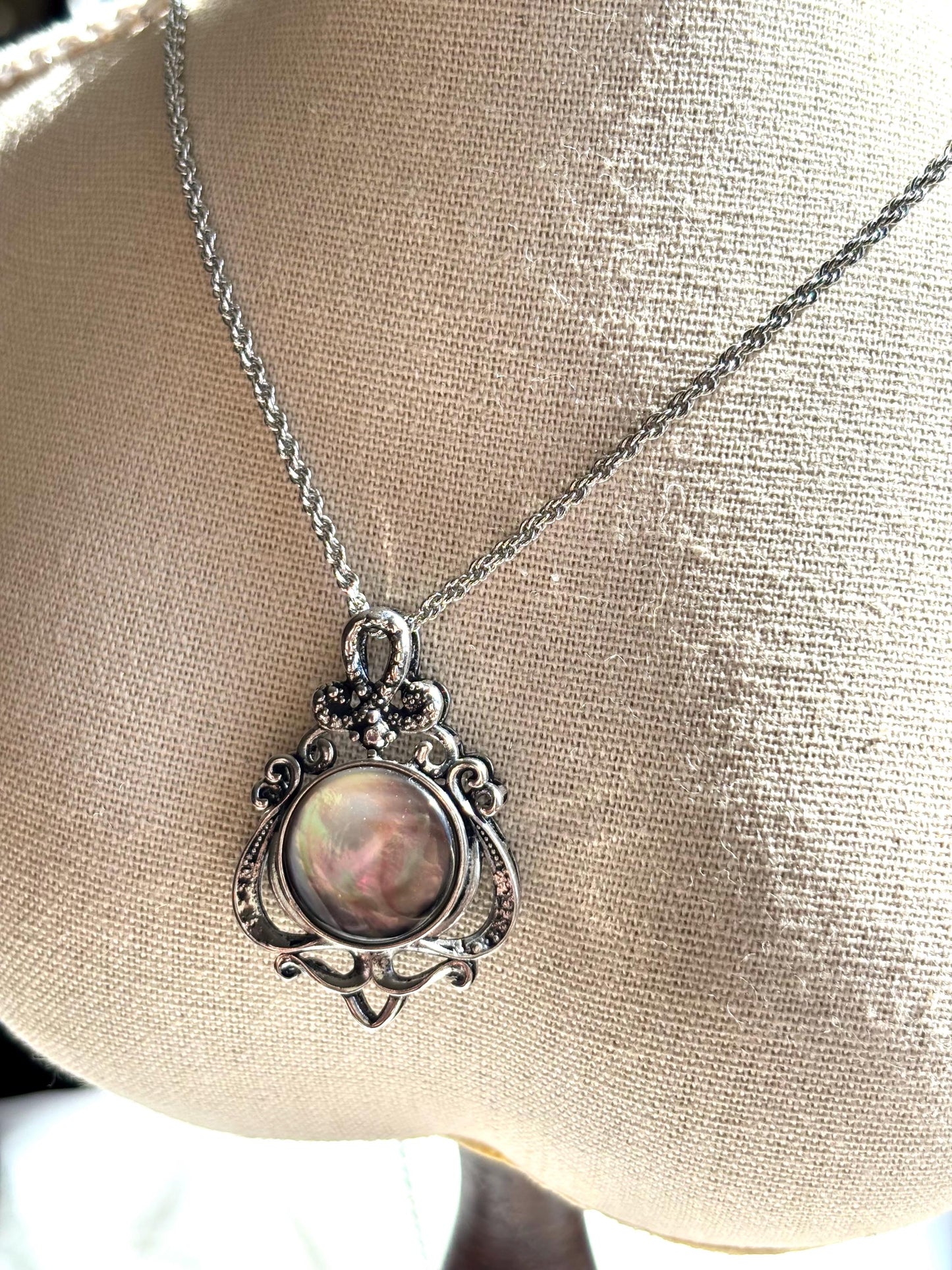 Your Majesty Black Mother of Pearl Necklace  - Statement Pendant, 50cm Chain