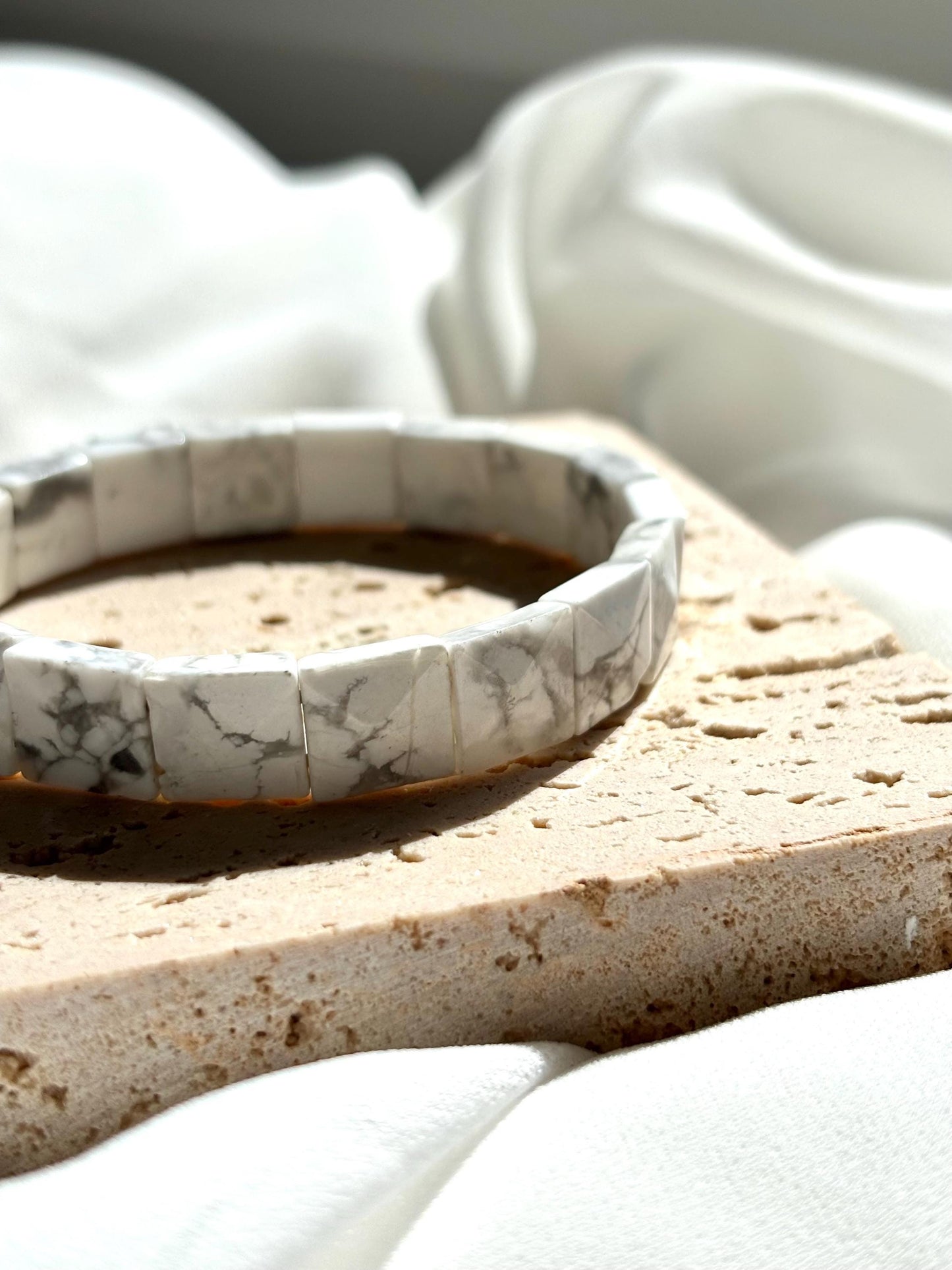 Angelic White Magnesite Rectangle Stone Bracelet – Calming Energy for Balance and Clarity
