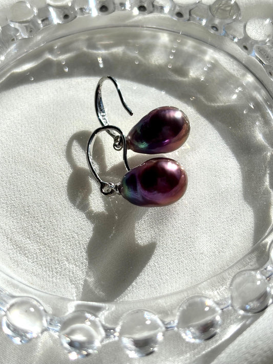 Twilight Plum Pearl Earrings – 925 Sterling Silver Elegance B