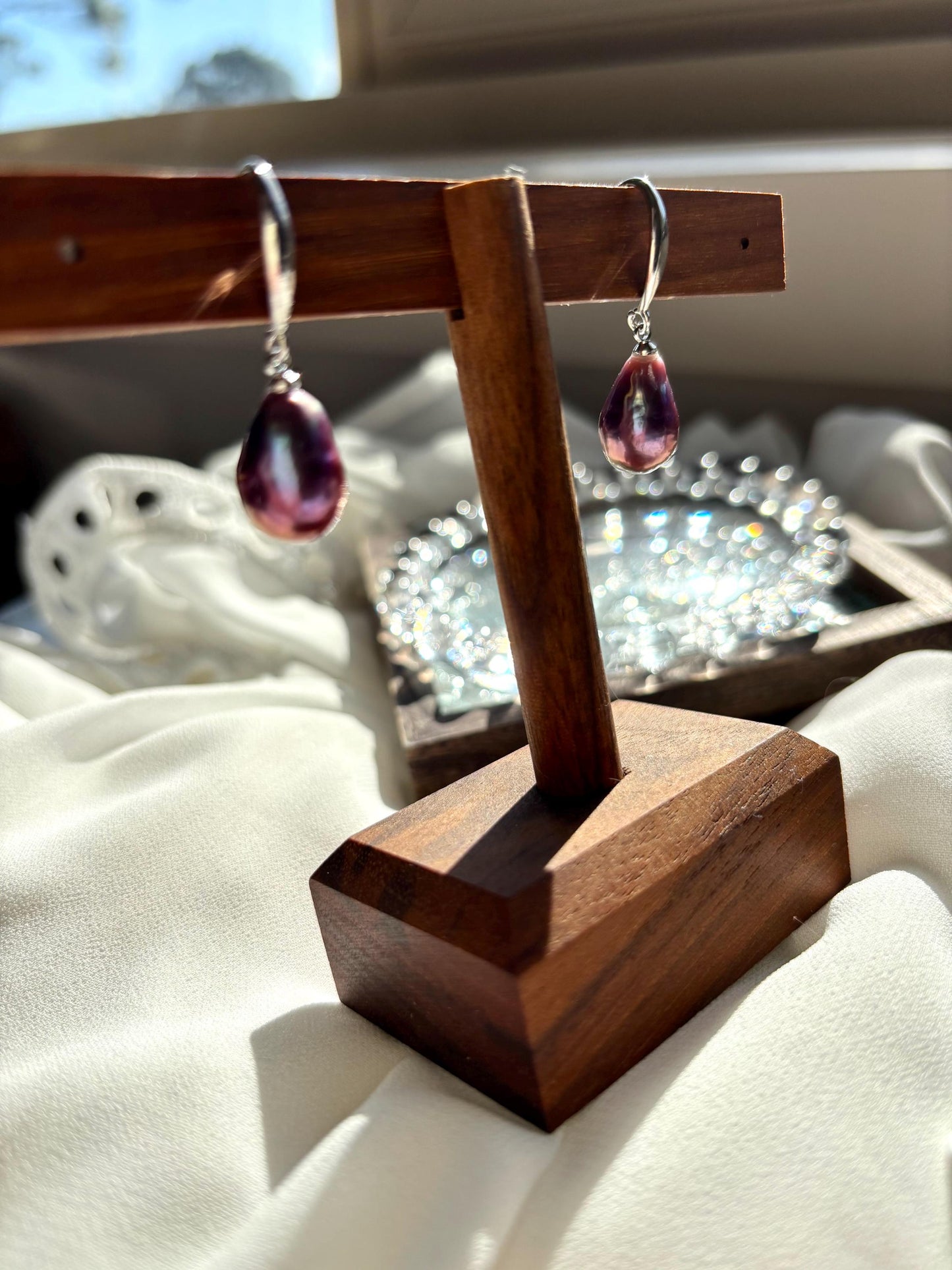 Twilight Plum Pearl Earrings – 925 Sterling Silver Elegance B