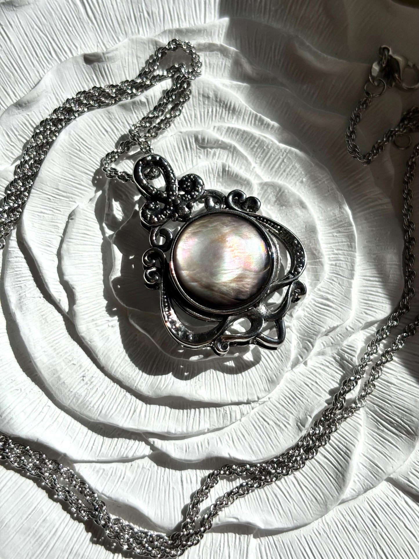 Your Majesty Black Mother of Pearl Necklace  - Statement Pendant, 50cm Chain
