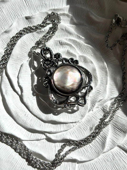 Your Majesty Black Mother of Pearl Necklace  - Statement Pendant, 50cm Chain