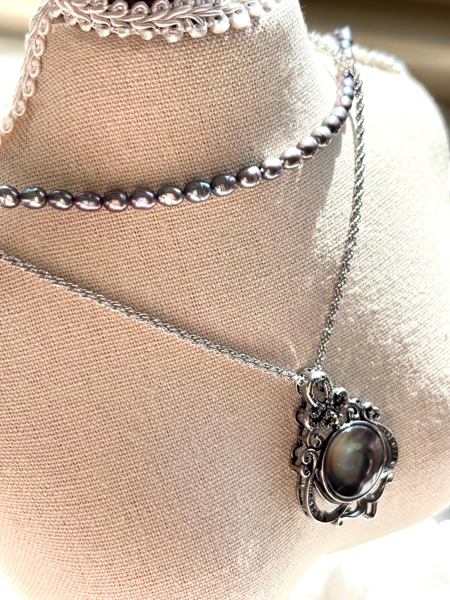 Your Majesty Black Mother of Pearl Necklace  - Statement Pendant, 50cm Chain