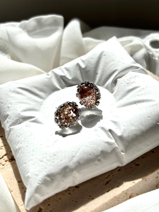 Mystical Oval Red Phantom Quartz Stud Earrings – Sterling Silver Wire for Elegant Charm