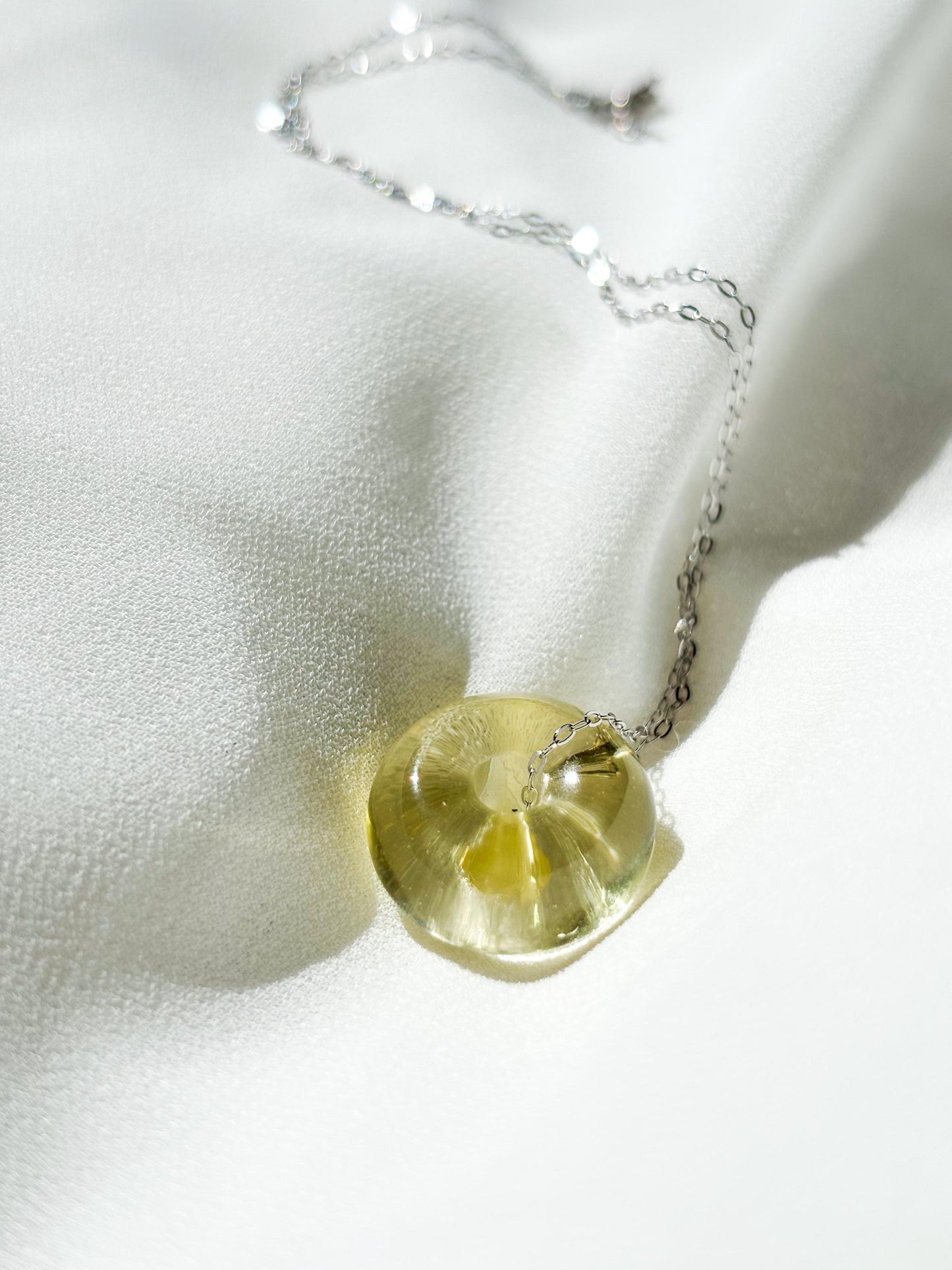 Minimalist Sterling Silver Necklace With Lemon Quartz Donut Pendant – 45cm Layering Necklace
