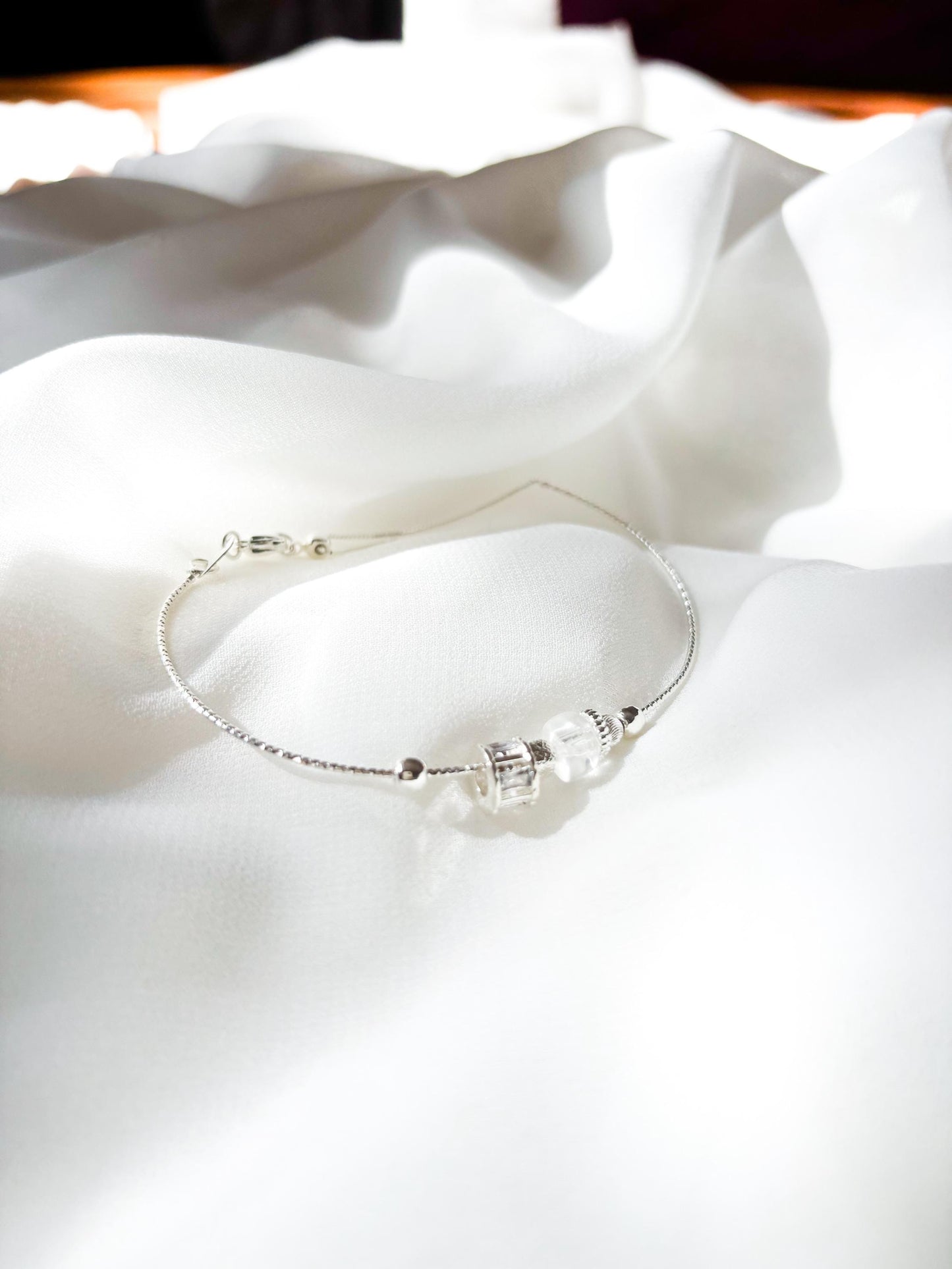 Luminous Clarity: Contemporary Minimalist Clear Quartz Adjustable Dainty Bangle