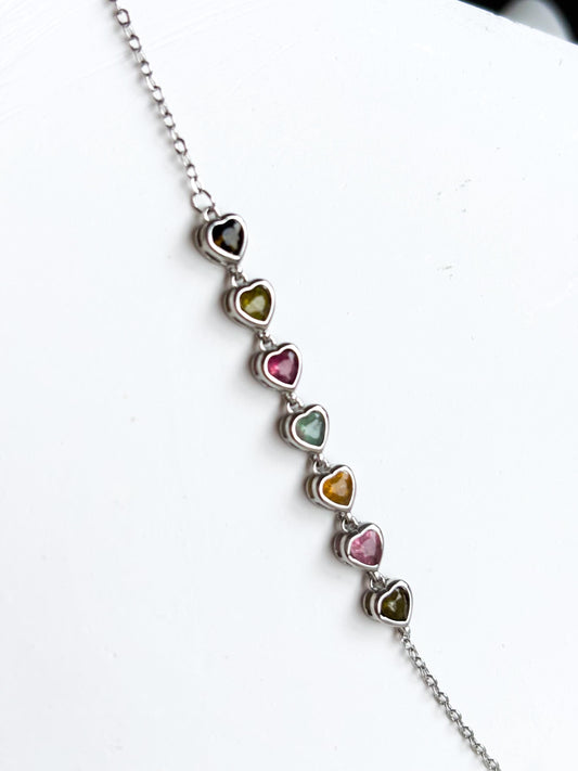 Vivid Heart-Shaped Tourmaline Bracelet – Multicolor Tourmaline in Bezel Setting