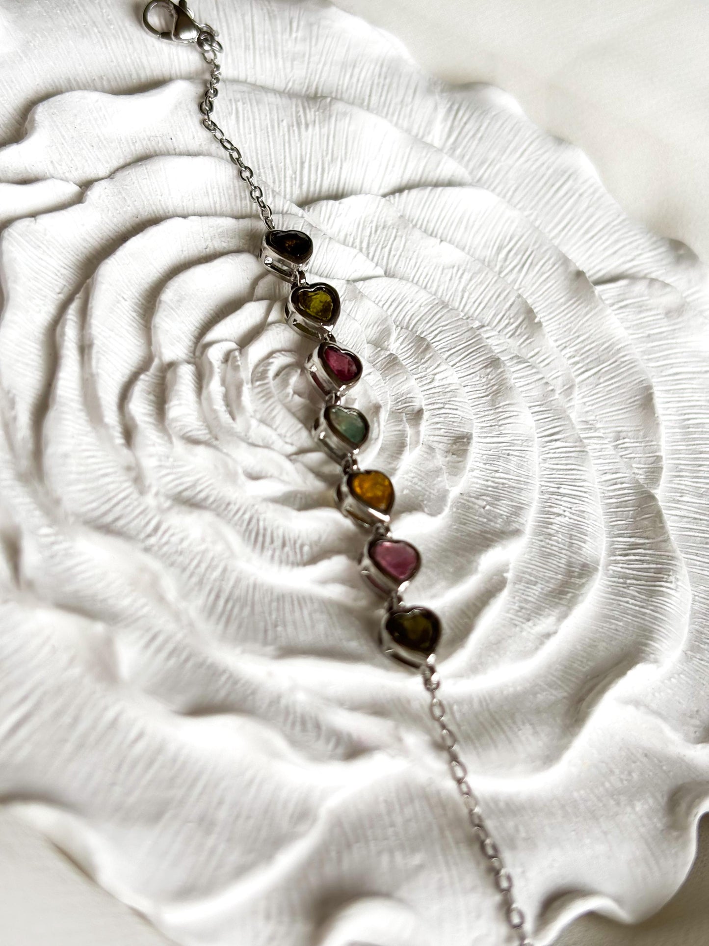 Vivid Heart-Shaped Tourmaline Bracelet – Multicolor Tourmaline in Bezel Setting