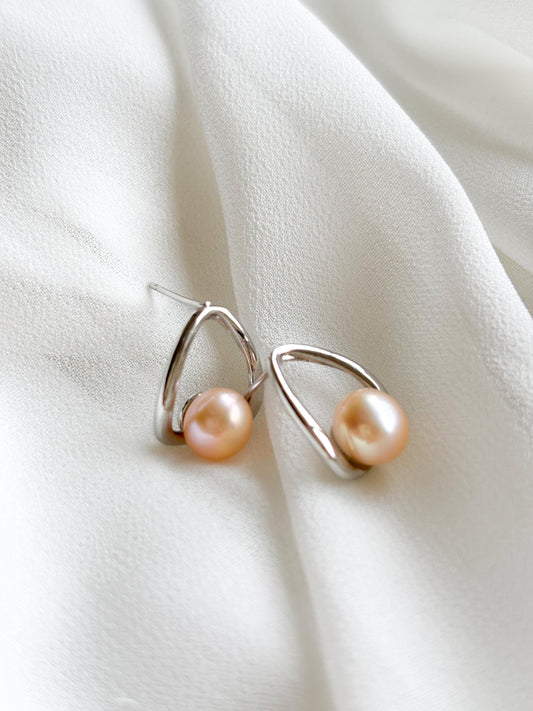 Modern Elegance Orange Freshwater Pearl Hoop Earrings