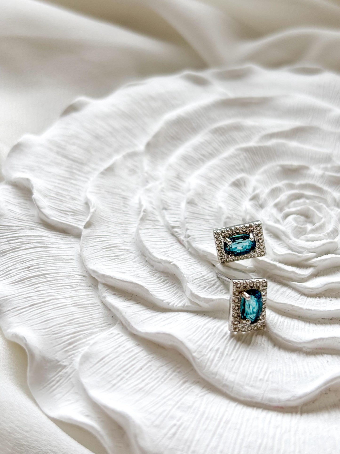 London Blue Topaz Stud Earrings – Rectangular Bezel Set Earrings – Sterling Silver Pins