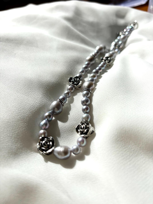 The Rose of Versailles: Vintage Grey Pearl Necklace