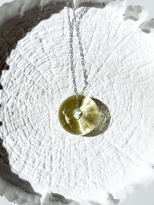 Minimalist Sterling Silver Necklace With Lemon Quartz Donut Pendant – 45cm Layering Necklace