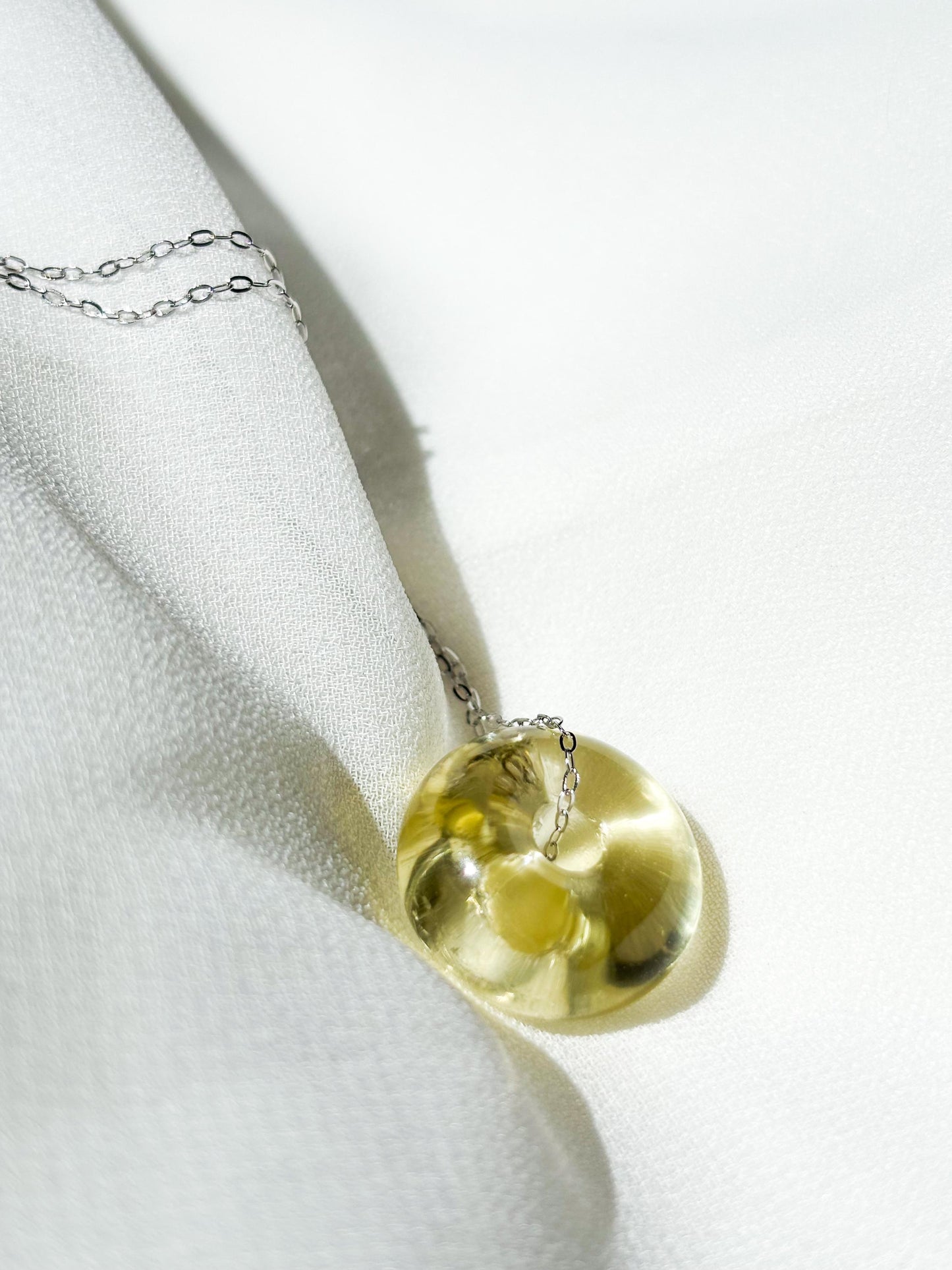 Minimalist Sterling Silver Necklace With Lemon Quartz Donut Pendant – 45cm Layering Necklace