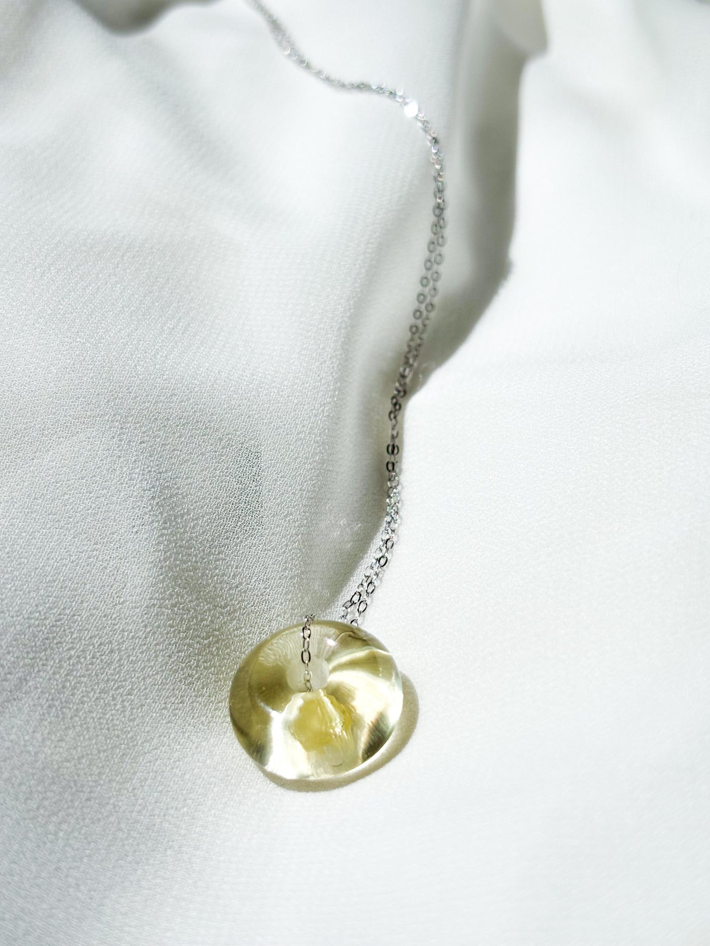 Minimalist Sterling Silver Necklace With Lemon Quartz Donut Pendant – 45cm Layering Necklace
