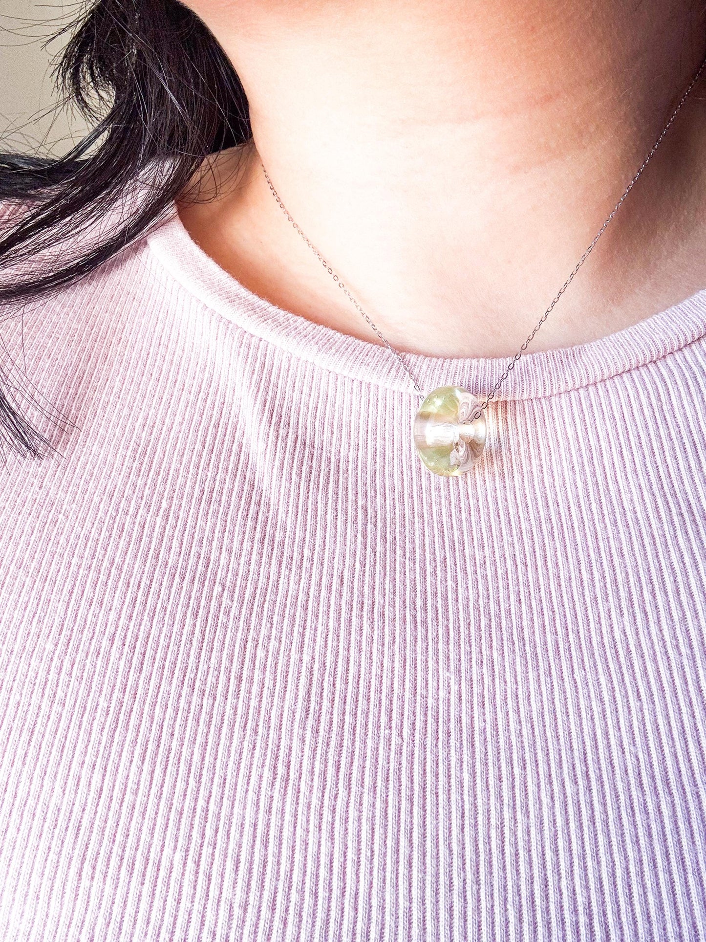 Minimalist Sterling Silver Necklace With Lemon Quartz Donut Pendant – 45cm Layering Necklace