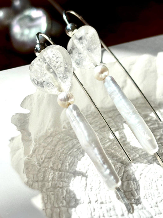 Eternal Heart – Romantic Clear Quartz & Pearl Earrings