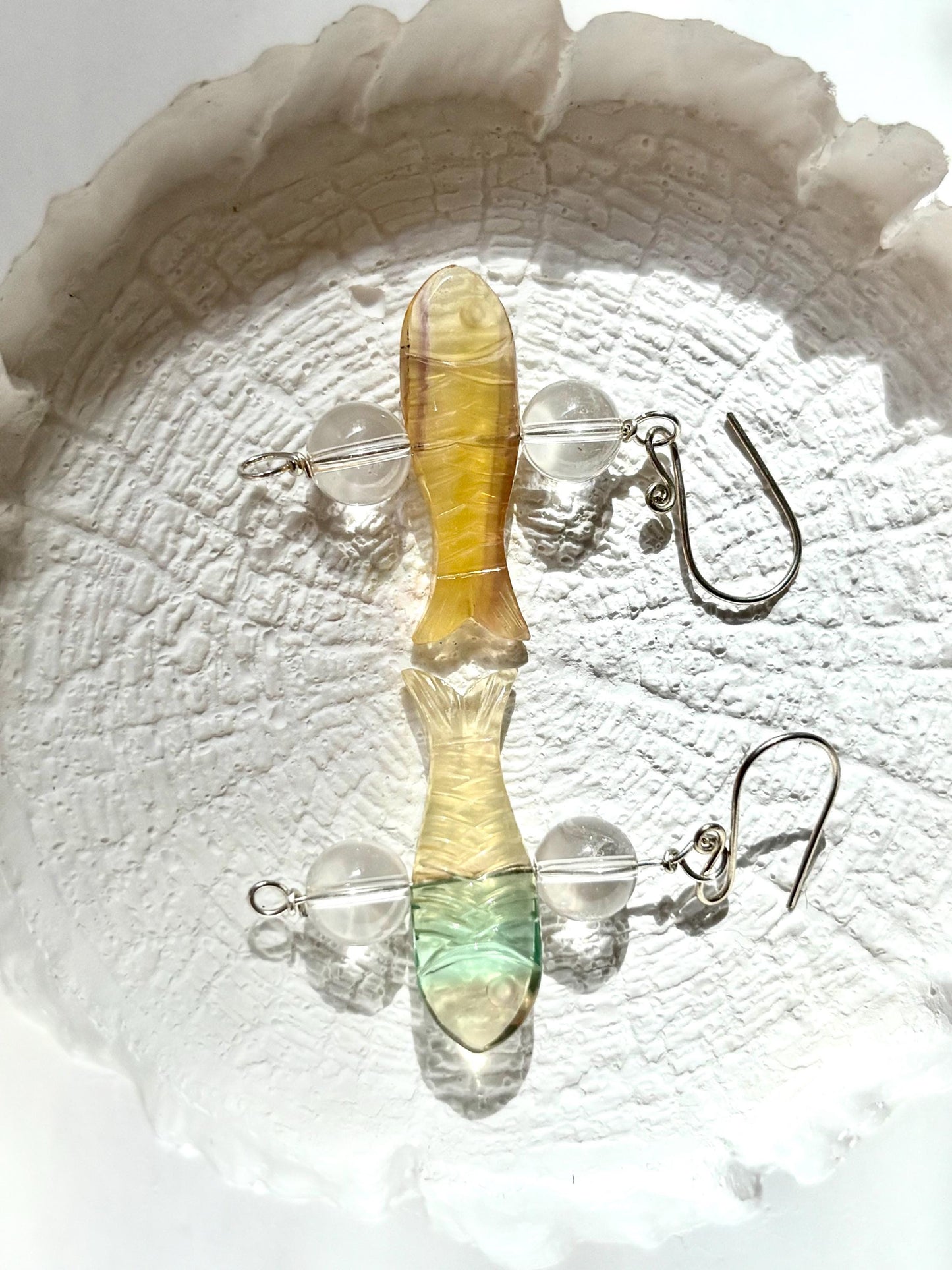 Whimsical Waves – Fluorite Fish Earrings