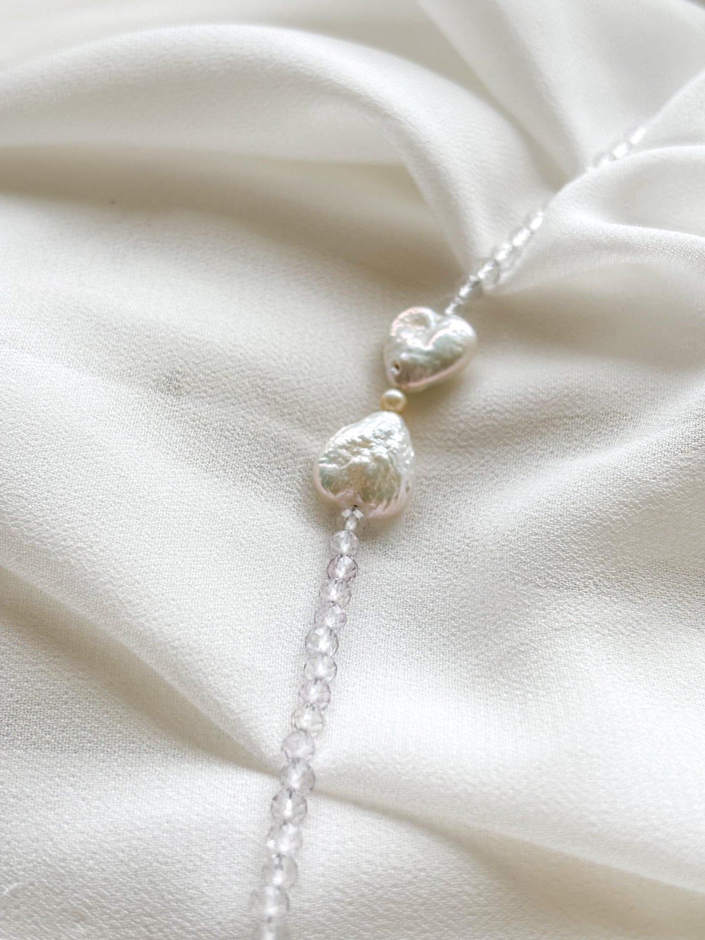 Faceted Clear Quartz and Freshwater Pearls Bow  Bracelet - Sparkling Crystal Jewelry