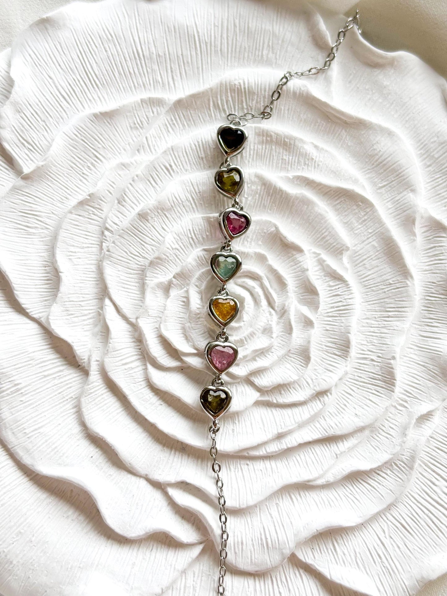 Vivid Heart-Shaped Tourmaline Bracelet – Multicolor Tourmaline in Bezel Setting
