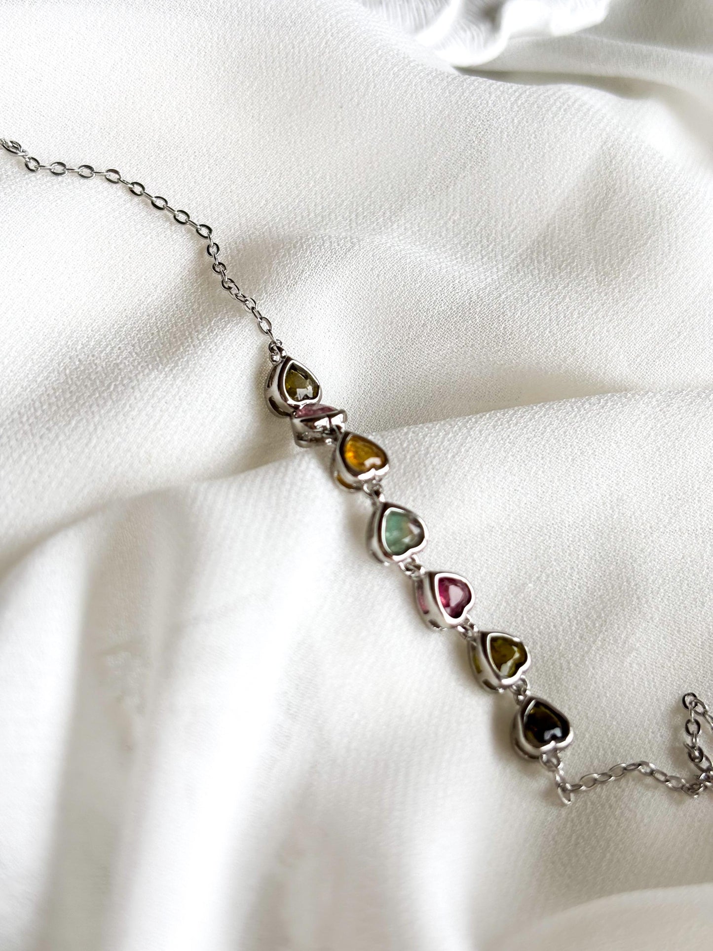 Vivid Heart-Shaped Tourmaline Bracelet – Multicolor Tourmaline in Bezel Setting
