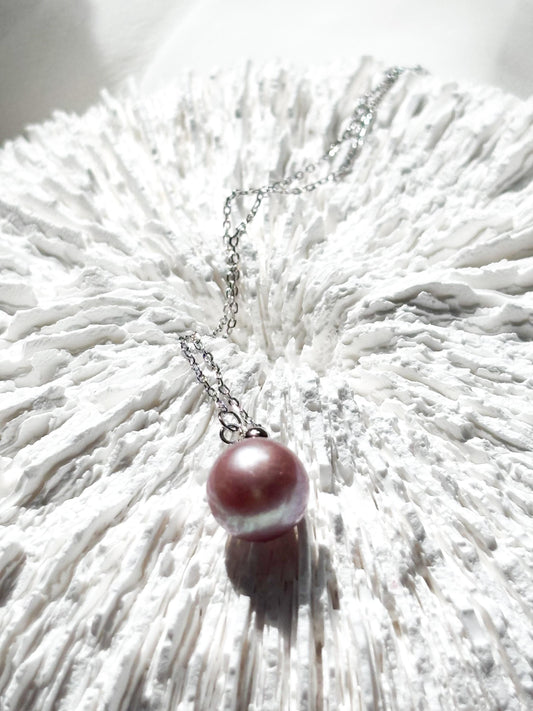 Classic Rose – Orchid Purple Freshwater Pearl Necklace (AAA Luster) 925 Sterling Silver