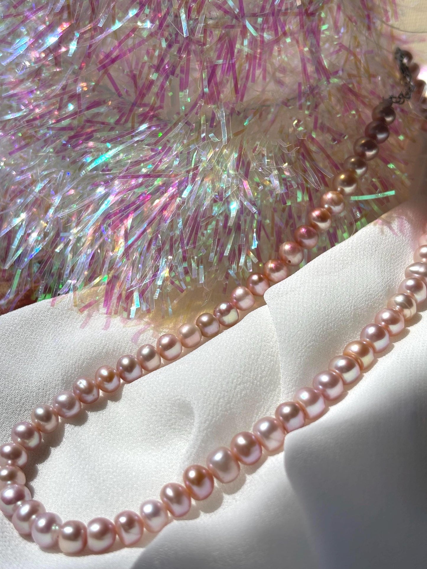 Blushing Blossoms: Freshwater Pearl Choker in Cherry Blossom Pink 925 Sterling Silver ( Luster AA )
