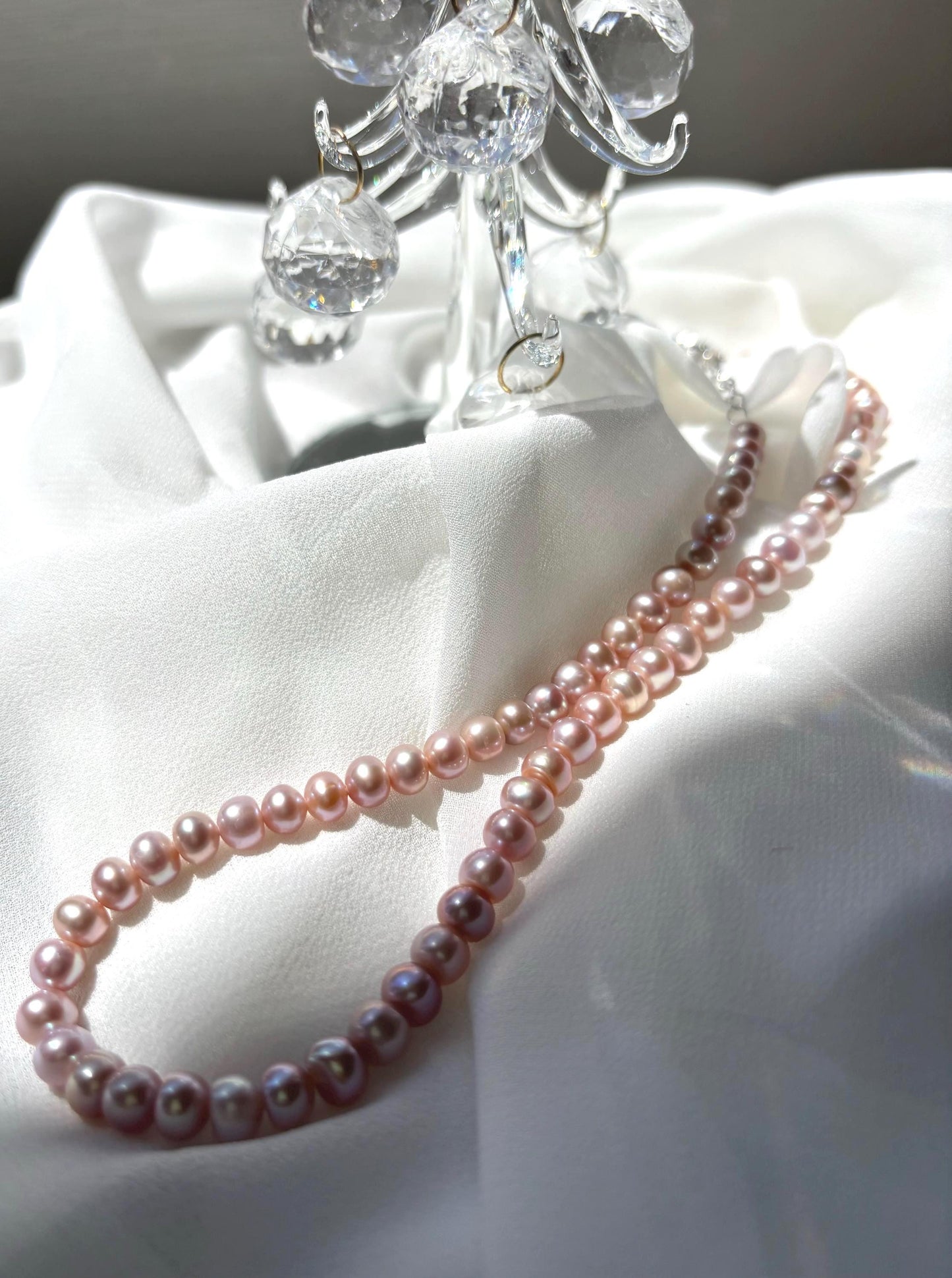 Blushing Blossoms: Freshwater Pearl Choker in Cherry Blossom Pink 925 Sterling Silver ( Luster AA )