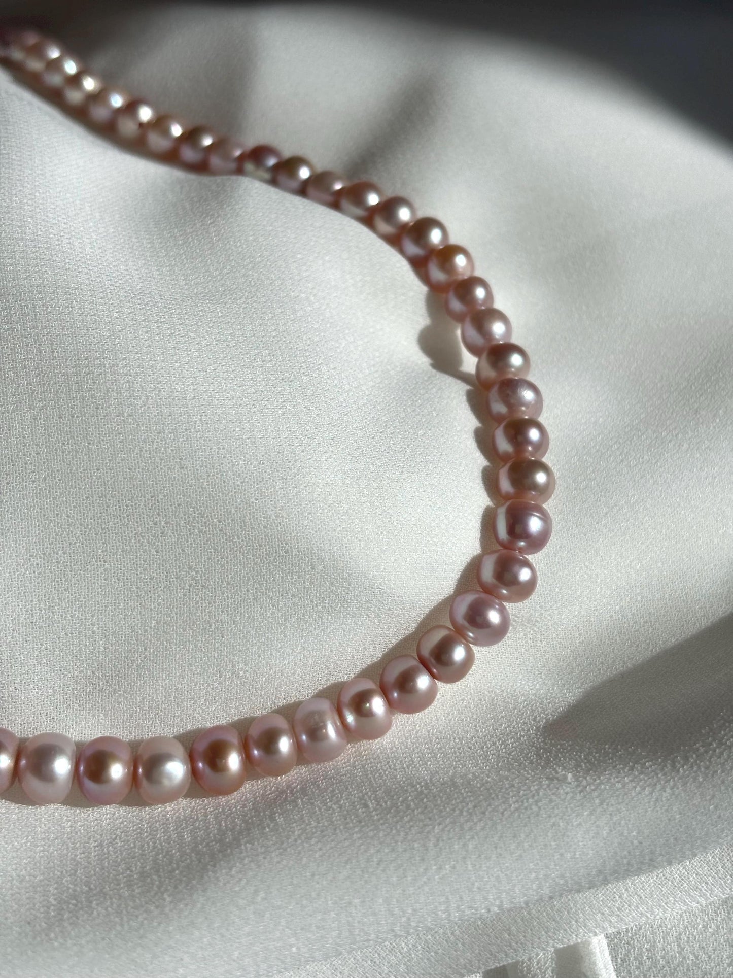 Blushing Blossoms: Freshwater Pearl Choker in Cherry Blossom Pink 925 Sterling Silver ( Luster AA )