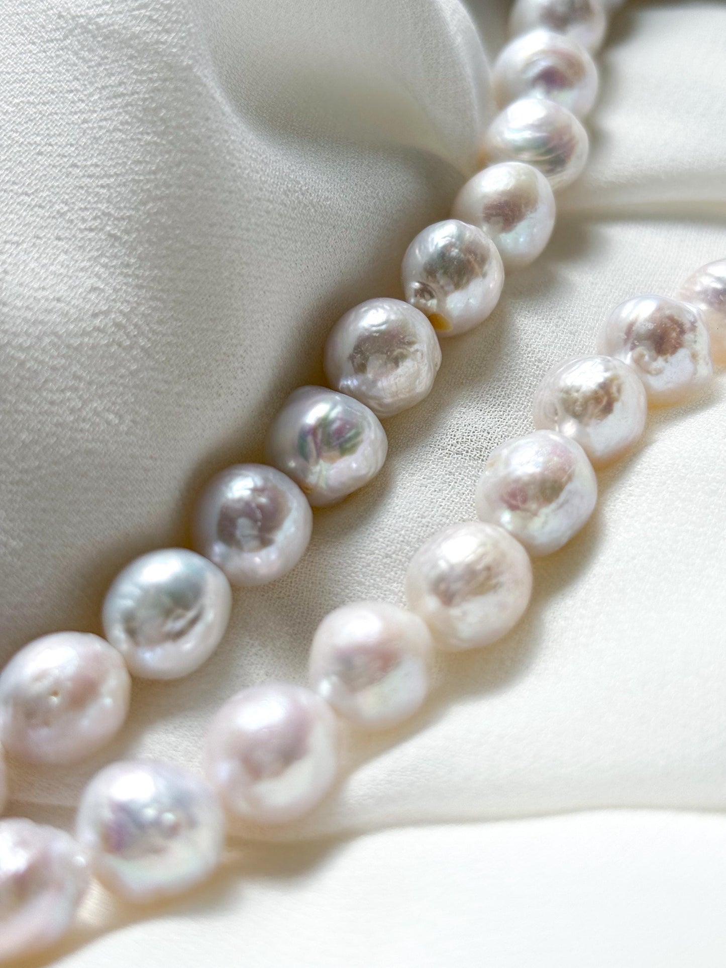 Ethereal Ocean Mist – White Baroque Wrinkled Pearl Necklace (AA Luster)