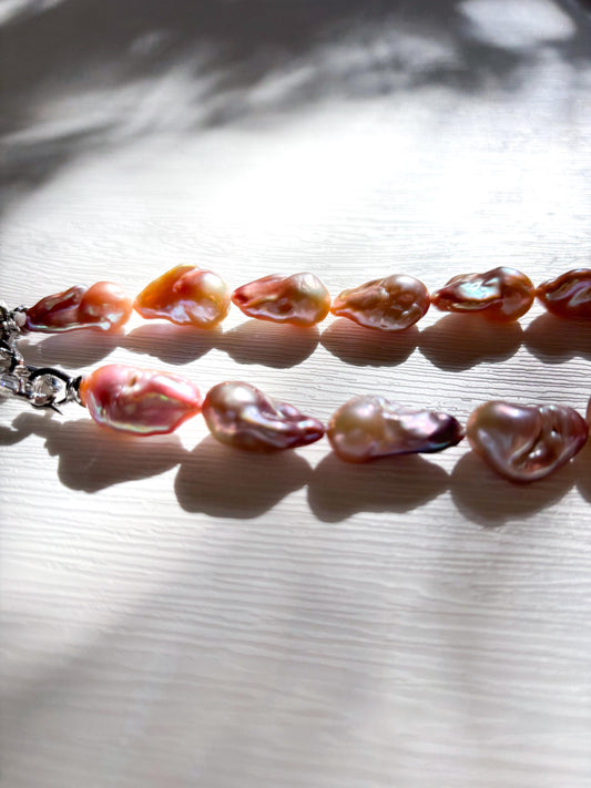Enchanted Sunset – Orange & Purple Fish-Tail Baroque Pearl Necklace