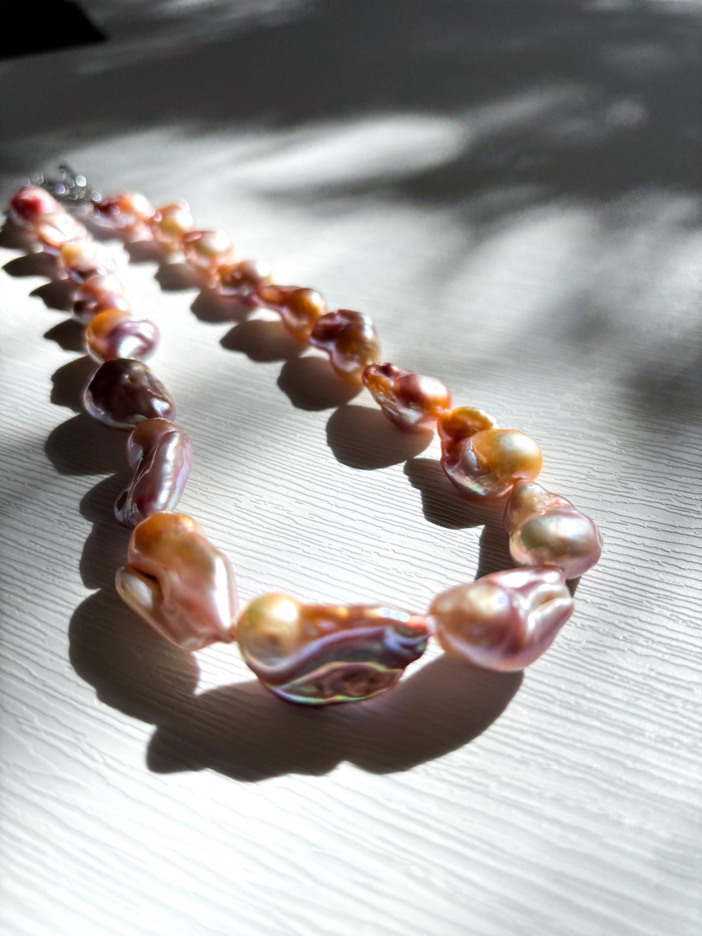 Enchanted Sunset – Orange & Purple Fish-Tail Baroque Pearl Necklace